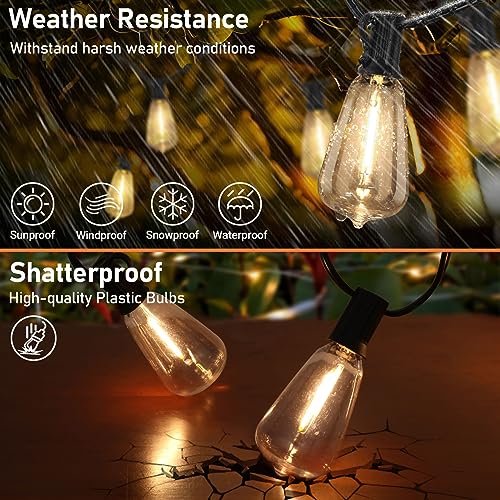 50 FT Solar String Lights for Outside, Solar Powered Outdoor String Lights with 26 Shatterproof Edison Bulbs, Dimmable Patio Lights Waterproof with Remote Timer for Wedding Backyard(Warm White) - size: 50FT