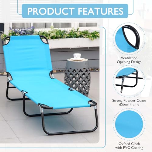 Majnesvon Outdoor Sun Tanning Chairs with 5-Level Reclining Back, Folding Chaise Lounge Pool Chairs with Steel Frame, for Beach, Yard, Patio(Blue 3) - color: Blue 3