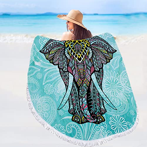 Violet Mist Microfiber Beach Towels Oversized Round Elephant Beach Blanket Sand Free Quick Dry Hippie Boho Circle Bath Towel Absorbent Bohemian Beach Yoga Mat Table Cloth Throw Fringe Tapestry 60" E - color: Elephant
