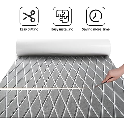 FOCEAN Boat Flooring EVA Foam Boat Decking Marine Mat Non-Slip Self-Adhesive Flooring Sheet for Motorboat Jon Boats Bass Boat Kayak RV Floor, 75''x 28'', Grey with White Lines - color: Grey With White Lines, size: 75"L x 28"W x 0.2"Th