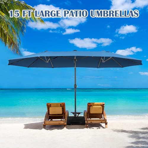 Sundale Outdoor 15ft Large Patio Umbrella with Base Included and Umbrella Cover, Outdoor Double-Sided Umbrella - color: Navy