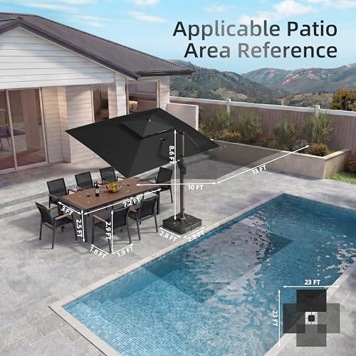 10 X 13 FT Cantilever Patio Umbrella with Base Included & Led Lights Outdoor Rectangle Offset Large Double Top Heavy Duty Umbrellas 360°Rotation for Pool Deck Backyard Garden,Black - color: Black, size: 10×13 FT with Base