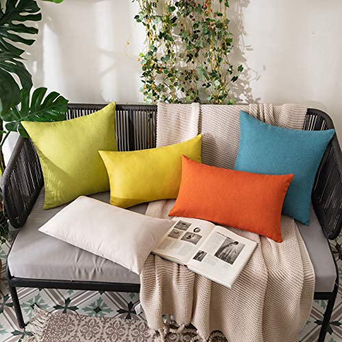 MIULEE Pack of 2 Decorative Outdoor Solid Waterproof Throw Pillow Covers Spring Faux Linen Garden Farmhouse Cushion Cases for Summer Patio Tent Balcony Couch Sofa 16x16 Inch Green - color: Green, size: 16" x 16" (Pack of 2)