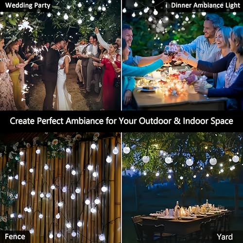 Solar String Lights Outdoor 2 Pack, 39FT 100 LED Globe Lights Outdoor, 8 Modes Waterproof Solar Patio Lights, Garden String Lights for Outside Gazebo Yard Backyard Decor (White) - color: White