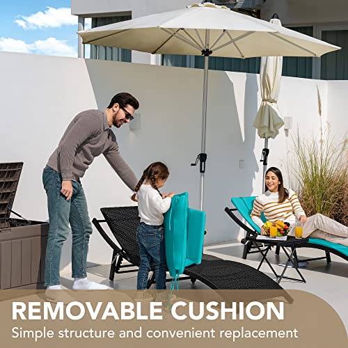 Devoko Patio Chaise Lounge Sets Outdoor Rattan Adjustable Back 3 Pieces Cushioned Patio Folding Chaise Lounge with Folding Table (Blue) - color: Blue