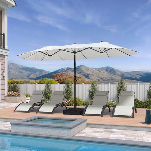 PURPLE LEAF 14ft Patio Market Umbrella with Base Double-Sided Rectangle Outdoor Table Sun Umbrellas with Crank 12 Heavy Duty Sturdy Ribs for Pool Beach Deck Backyard Cream - color: Cream, size: 14' X 8'