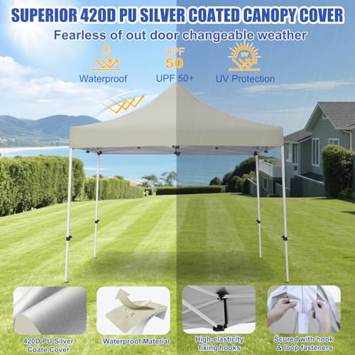 Yesker 10x10 Pop Up Canopy Tent with 4 Sidewalls Portable Folding Outdoor Canopy Easy Setup Gazebo Waterproof Instant Shelter Tent w Wheel Carry Bag sandbag for Events Parties Camping, Khaki Brown - size: 10x10ft Khaki Brown W Sidewalls