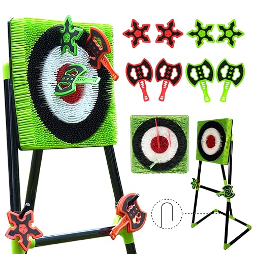 BunnyBoo Family Axe Throwing Game for Backyard Fun - color: green, size: 17" Bristle Target