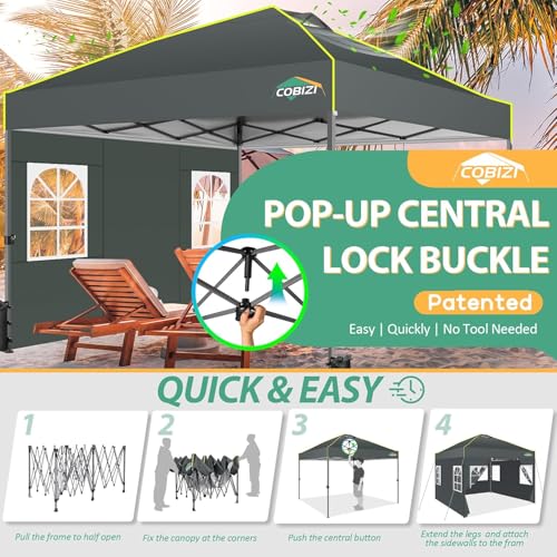 COBIZI 10x10 Pop up Canopy Tent with Sidewalls One Person Setup, Easy Outdoor Commercial Event Gazebo Shelter Enclosed Waterproof with Air Vent, 4 Sandbags for Garden,Party,Grey - color: Grey(1-year warranty), size: 10x10