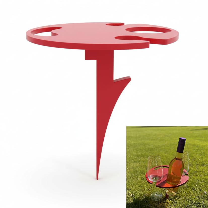 Portable Wine Table - Outdoor Wine Rack & Glass Holder for Picnics, Camping, Hiking - Holds 1 Wine Bottle & Up to 5 Glasses