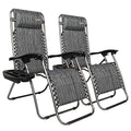 VINGLI Upgraded Zero Gravity Chair Set of 2 Lounge Outdoor Chairs with Trays and Pillows, Folding Patio Recliner Chairs for Backyard Poolside Garden - color: Grey