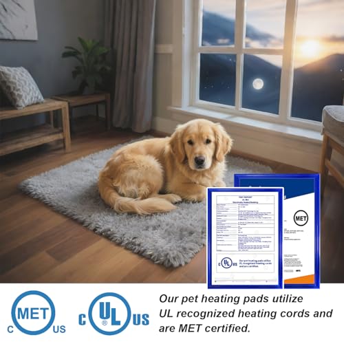 GOLOPET Large Dog Heating Pad 36x24 in with Smart Thermostat Switch and Power Line Protection Tube,Obtained MET and UL Dual Certification,Waterproof Pet Heating Pad with Long Velvet Cloth Cover - size: 36.0"l X 24.0"w