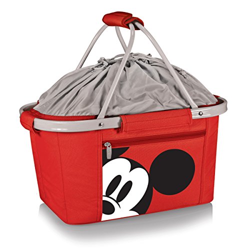 Picnic TIME Metro Shopping Basket Cooler, Insulated Collapsible Picnic and Market Basket with Aluminum Frame and Drawstring Top for Travel and Groceries - color: Disney Mickey Mouse - Red