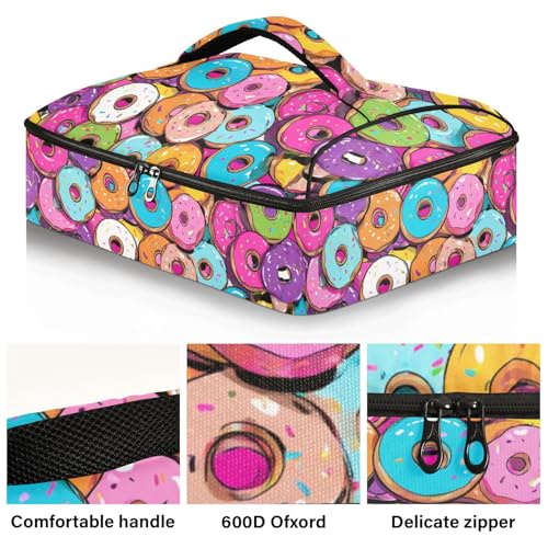 Casserole Carriers for Hot or Cold Food Reusable Casserole Dish Carrier Insulated Thermal Large Capacity Durable Perfect for Party Camping Family Gatherings Yellow Fish - color: Cartoon Colorful Donuts