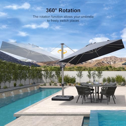 PURPLE LEAF Patio Umbrella with Base Included, 9ft Outdoor Aluminum Cantilever Umbrella with 360° Rotation, Aluminum Large Offset Umbrella for Outdoor Garden Pool, Grey - color: Gray, size: 9' x 9'