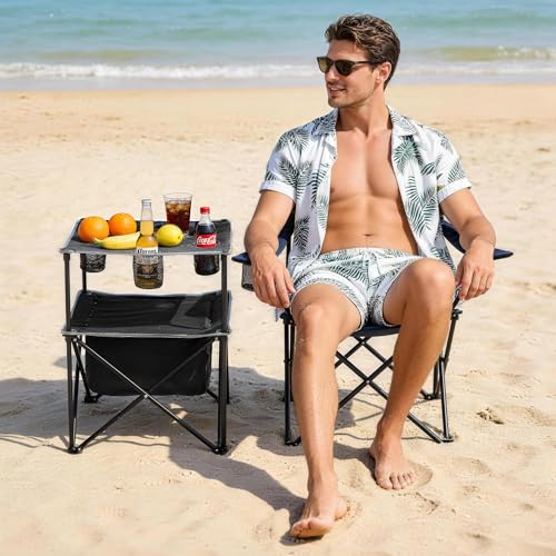 Portable Outdoor Folding Camping Table with 4 Cup Holders & Cooler Compartment, Waterproof Picnic Table for Picnic, BBQ, Beach, Hiking (Dark Black, 1 PCS) - color: Dark Black