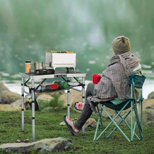 REDCAMP Small Folding Grill Table for Outside, 2Ft Lightweight 4 Height Adjustable Portable Metal Table with Mesh Desktop, Outdoor Table for Camping Picnic Beach and BBQ, Silver - color: Silver, size: 24"x16"