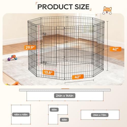 NChanmar Pet Dog Palypen Foldable Portable Metal Dog Fence Pet Exercise Pen Outdoor & Indoor Puppy Palypen Kennel 42 Inch Height 8 Panels w/Door for Camping Yard Lawn and BBQ, Black - size: 42 In