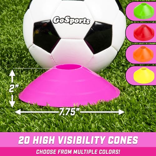 GoSports Premium Sports Cones for Agility Training and Drills - 20 Pack with Tote - Orange, Green, Pink, Yellow, or Red - color: Pink