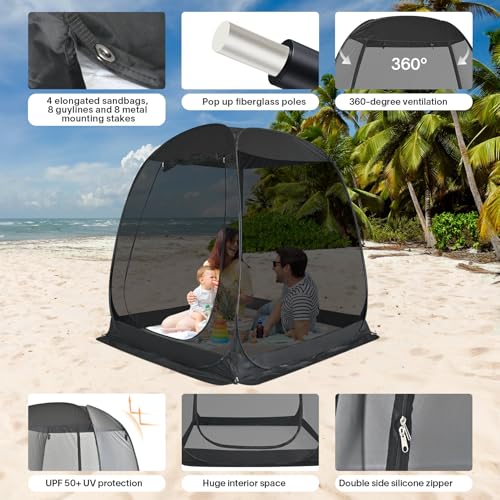 Alvantor® Pop Up Screen House, Outdoor Mosquito Mesh Tent with UV Resistant, Pop Up Canopy Easy Up, Foldable Screen Room for Camping,Backyard, Garden, Patio(Black, 6x6 FT) - color: Black, size: 6'x6'