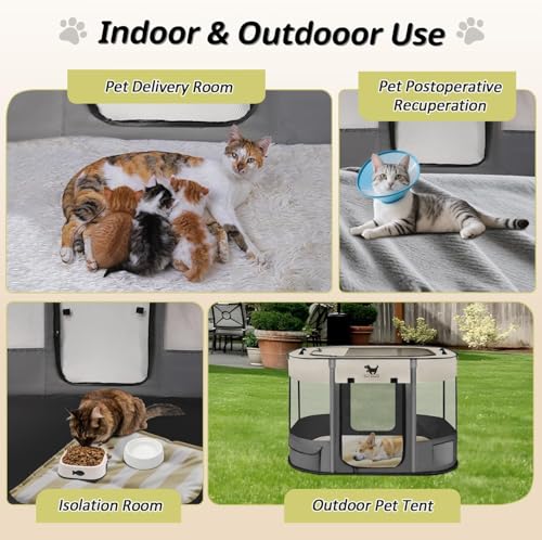 Rest-Eazzzy Dog Playpen, Foldable Kitten Playpen for Medium Dogs, Portable Pet Puppy Playpen with Removable Shade Cover, Indoor Outdoor Travel Camping Use for Small Pets with Carrying Case (S, Grey) - style: Small