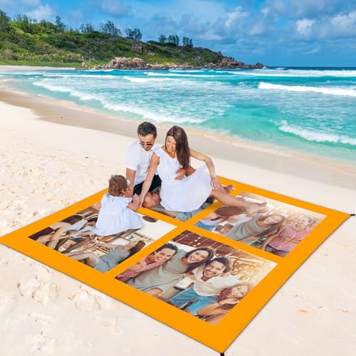 Personalized Beach Blanket Waterproof Sandproof - Custom Picnic Blanket Gift with Photo - Pictures Beach Mat with Portable Bag, 4 Corner Pockets & Stakes for Adult, Beach Festival,Family Travel - color: Color2