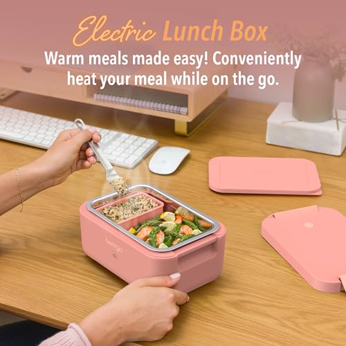 Bentgo Heat - Electric Lunch Box - Portable Food Warmer for Adults, Heated Lunch Box for Work, Travel, School & On the Go, Plug Into Wall or Car, Ideal for Ages 14+, 12V/24V & 120V Cords (Pink Spice) - color: Pink Spice