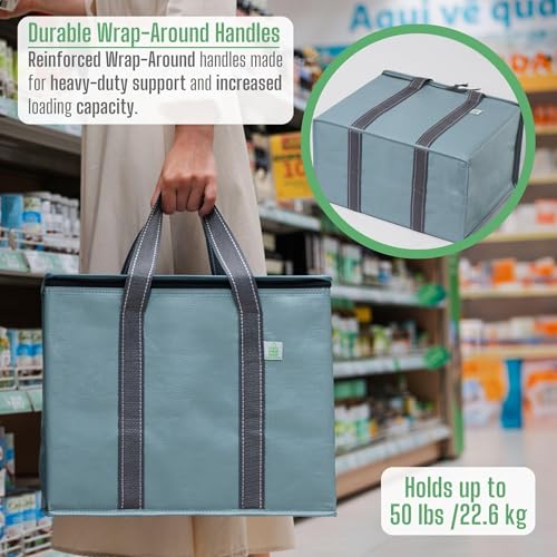 VENO 2 Pack Cooler Bag and Insulated Grocery Bags for Food Delivery, Collapsible Cooler. Reusable Shopping Bags for Groceries with Hard Bottom, Zippered, Foldable, Heavy-Duty (Light Blue, 2 Pack) - color: Light Blue, size: 15.7"W x 12.6"H x 8.7"D - 2 Pack