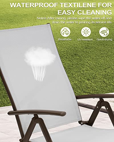 Crestlive Products 2PCS Chaise Lounge Chair Outdoor with 1PC Side Table, Aluminum Folding Patio Recliner Chair, Adjustable 8 Positions Assemble-Free - color: Light Gray, size: 2 Pcs
