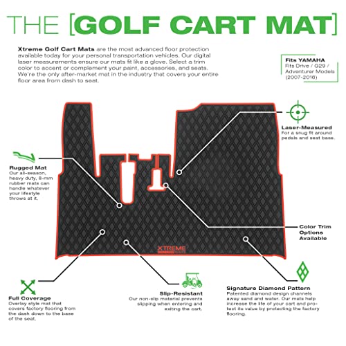 Xtreme MATS Yamaha Compatible Golf Cart Mat, Full Coverage Golf Cart Floor Liner Mat - Compatible with Yamaha Adventurer (2007-2017), G29, YDR, & Drive (Gen1) Models Only - Black with Blue Trim - color: Blue Trim, size: Drive/G29