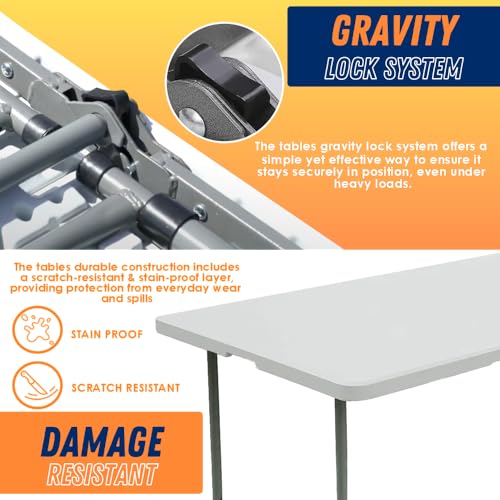 Folding Table Indoor Outdoor Heavy Duty Portable Folding Plastic Dining Table w/Handle, Lock for Picnic, Party, Camping - White (4ft, 6ft, 8ft) (4ft) - size: 4 ft