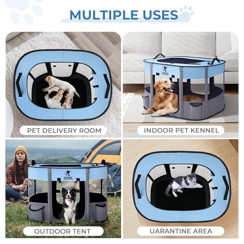 Foldable Dog Cat Playpen, Portable Dog Crate for Puppies, Cat, Puppy Play Pen for Indoors, Kennel Tent Crate for Indoor Outdoor Travel Camping Use with Carrying Case (Blue, L) - color: Blue, style: Large(44"x34"x23")