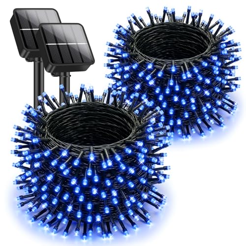 Brightever Solar String Lights for Outside, 2-Pack Total 92FT 240 LED Solar Powered Fairy Lights IP65 Waterproof, Outdoor String Light for Patio, Yard, Tree, Balcony, Garden Decorations, Blue - color: Blue, size: 2-Pack（46FT 120LED）