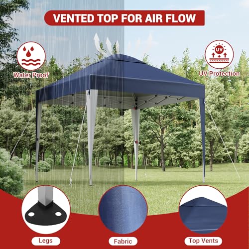 10 x 10 FT Pop Up Canopy Tent, Height Adjustable Sun Shade Shelter with Top Vent, Commercial Portable Instant Canopy with Wheeled Carry Bag, Waterproof Party Tent for Patio, Garden, Navy Blue - color: Navy Blue, size: Leg Wrap