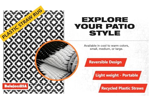 rv mats Outdoor Rug – 9x12, Black Reversible Recycled Plastic Straw Outdoor Patio Rugs Clearance Waterproof Large RV Camper Mats 514 - color: Black, White, size: 9' x 12' (Rectangular)