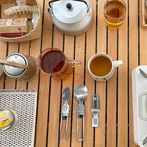 Camp Flatware Sets - Stainless Steel Spoon Fork Knife & Nylon Storage Bag - Foldable + Locking Handle - Ultralight Utensils for Backpacking/Hiking/Camping - 3oz - color: Stainless steel knife fork spoon ST334