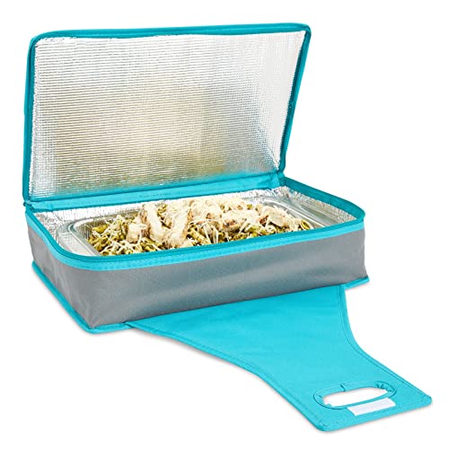 Juvale Insulated Casserole Carrier - 16 x 10 x 4 in, Teal & Gray - Insulated Food Container & Lunch Bag with Reinforced Handle - size: 16x10x4