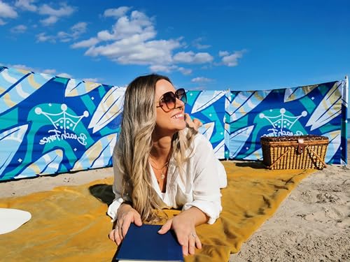 Premium 20 ft Beach Windscreen, Privacy Screen, Wind Blocker Free Rubber Mallet and Carry Bag Included (Surfs Up) - color: Surfs Up