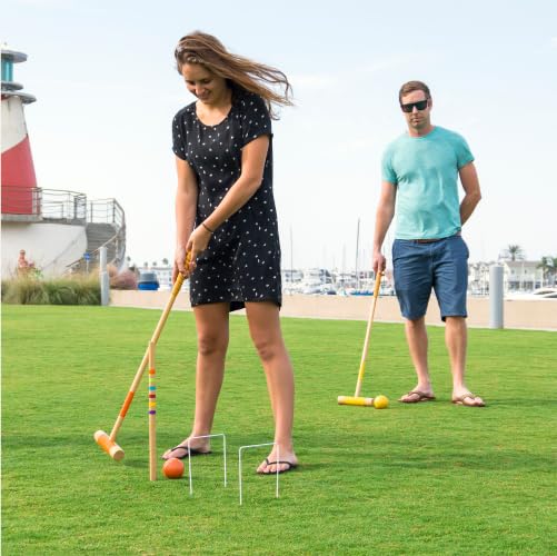 GoSports Six Player Croquet Set - Choose Deluxe (35") or Standard (28") - Modern Wood Design - style: Deluxe