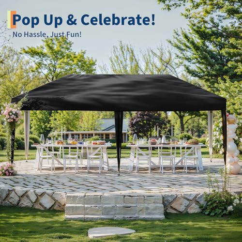 10x20 Pop Up Canopy Tent Outdoor Canopy with No Removable Sidewall One-Person Set Up Heavy Duty Commercial Instant Tent Shelter-Black - color: Black, size: 10x20FT/0-Sidewall