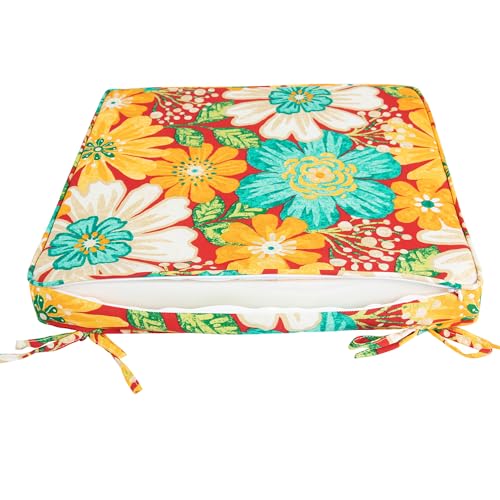 Magpie Fabrics Indoor Outdoor Waterproof Square Chair Cushion, 18" x 18" x 2.5", 2 Pack, Water Resistant Seat Cushions, for Patio Garden Office, Ambry Red Hibiscus - color: Ambry Red Hibiscus