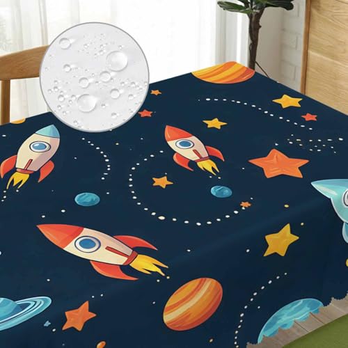 Table Cloth Galaxy Space, Cute Spacecraft Planet Solar System Farmhouse Tablecloth Soft Table Cover for Kitchen Dinning Tabletop Decoration, 52x70 Inch Fitted Tablecloth - color: Galaxy Space