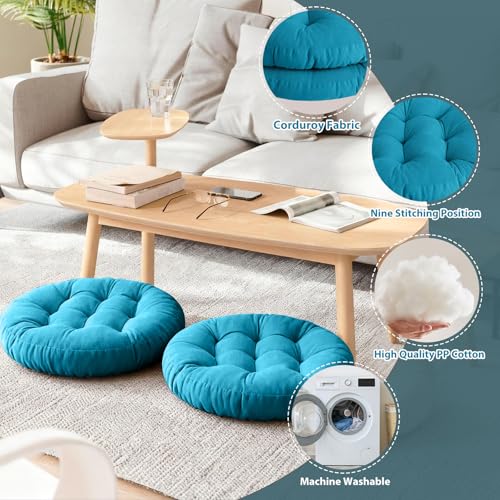 Tiita Outdoor Cushions Square Floor Pillow Thicken Tufted Seat Pad Large Floor Cushion for Yoga Meditation Living Room - color: Round|blue, size: 2 Count (Pack of 1)
