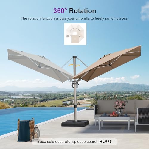 PURPLE LEAF 8' X 8' Left-right Tilting Patio Umbrella Outdoor Swivel Cantilever Umbrella Aluminum Offset Umbrella with Champagne Frame and 360-degree Rotation for Garden Deck Pool, Taupe - color: Taupe, size: 8' x 8'(Tilt)