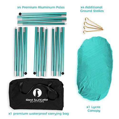 Red Suricata Family Beach Tent & Canopy, UPF50 Sun Shade, 4 Aluminum Poles, Sand Shovel, Medium Portable Sun Shelter (Medium, Turquoise) - color: Turquoise, size: Medium 7' x 7'