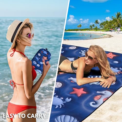 WIWIGO Beach Blanket Waterproof Sandproof Beach Mat 79" X 83"/10'x9'for 2-8 Adults Quick Drying Outdoor Picnic Mat Beach Accessories for Travel, Camping, Hiking - color: 3d - Ocean Deep Blue, size: 79" X 83"（1-4person）