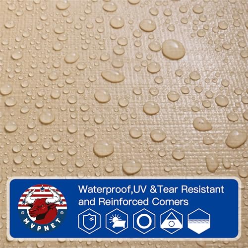 Tarp 15x20 Heavy Duty Waterproof Beige Tarp 12.5mil,Durable,Multipurpose, Weather Resistant,Uv Resistant,Tear Resistant,Can Be Used for Outdoor Furniture,Cars,Ships,Roofs-by MVPNET - size: 15x20