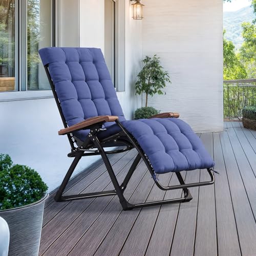 PURPLE LEAF Oversized Outdoor Reclining Chair Patio Zero Gravity Chaise Lounge Folding Chair with Removable Cushion Adjustable Headrest for Lawn Camping Beach Pool Navy Blue - color: Navy Blue - 1 Chair, size: Oversized – Thick Cushion