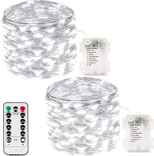 2 Pack 100 LED Fairy Lights Battery Operated with Remote, 33FT Waterproof Twinkle Lights with Timer & 8 Modes, Fairy String Light Outdoor Indoor for Bedroom Classroom DIY Christmas Decor (Cool White) - color: Cool White, size: 2 Pack