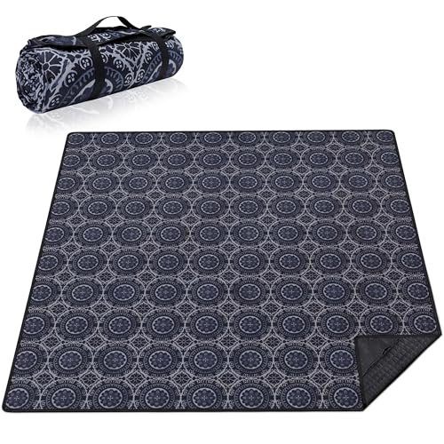 Supfitness Extra Large Picnic Blankets Waterproof Foldable (80 "x 80") Beach Blanket Waterproof Sandproof,3-Layer Thicking Mat Outdoor Packable Camping Blanket - color: Black, size: 6'8" x 6'8" (Square)